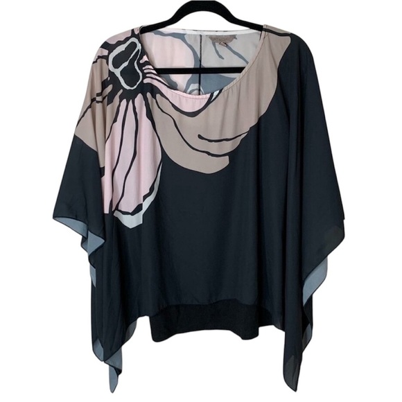 Y2K 2000s STUDIO Women's Top Blouse Floral print split back Black Size L/XL - Picture 1 of 9